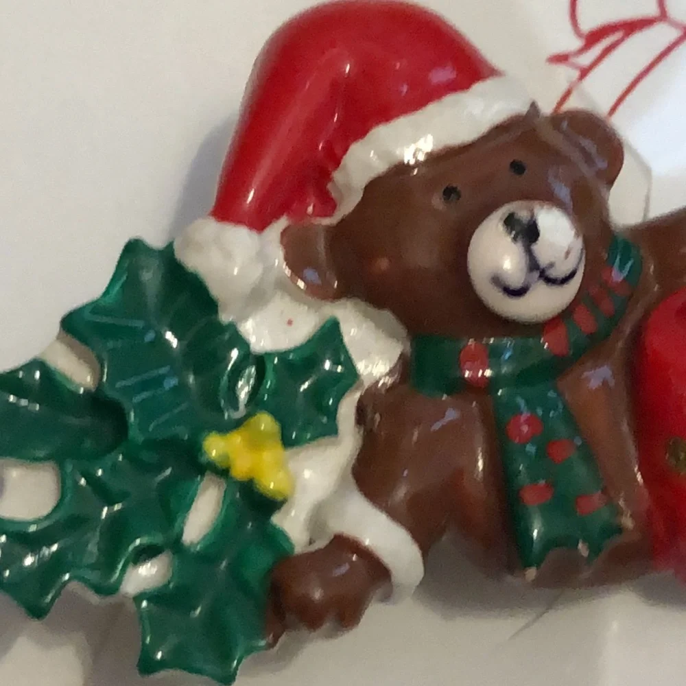 Christmas Barrette Vintage Teddy Bear with presents Christmas Barrette 80s